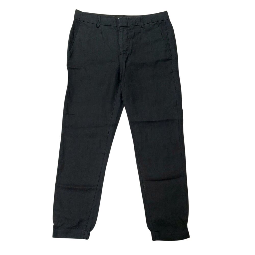 Vince Jogger Pants Womens 4 Black 100% Linen Tapered Mid-Rise Relaxed Fit Casual